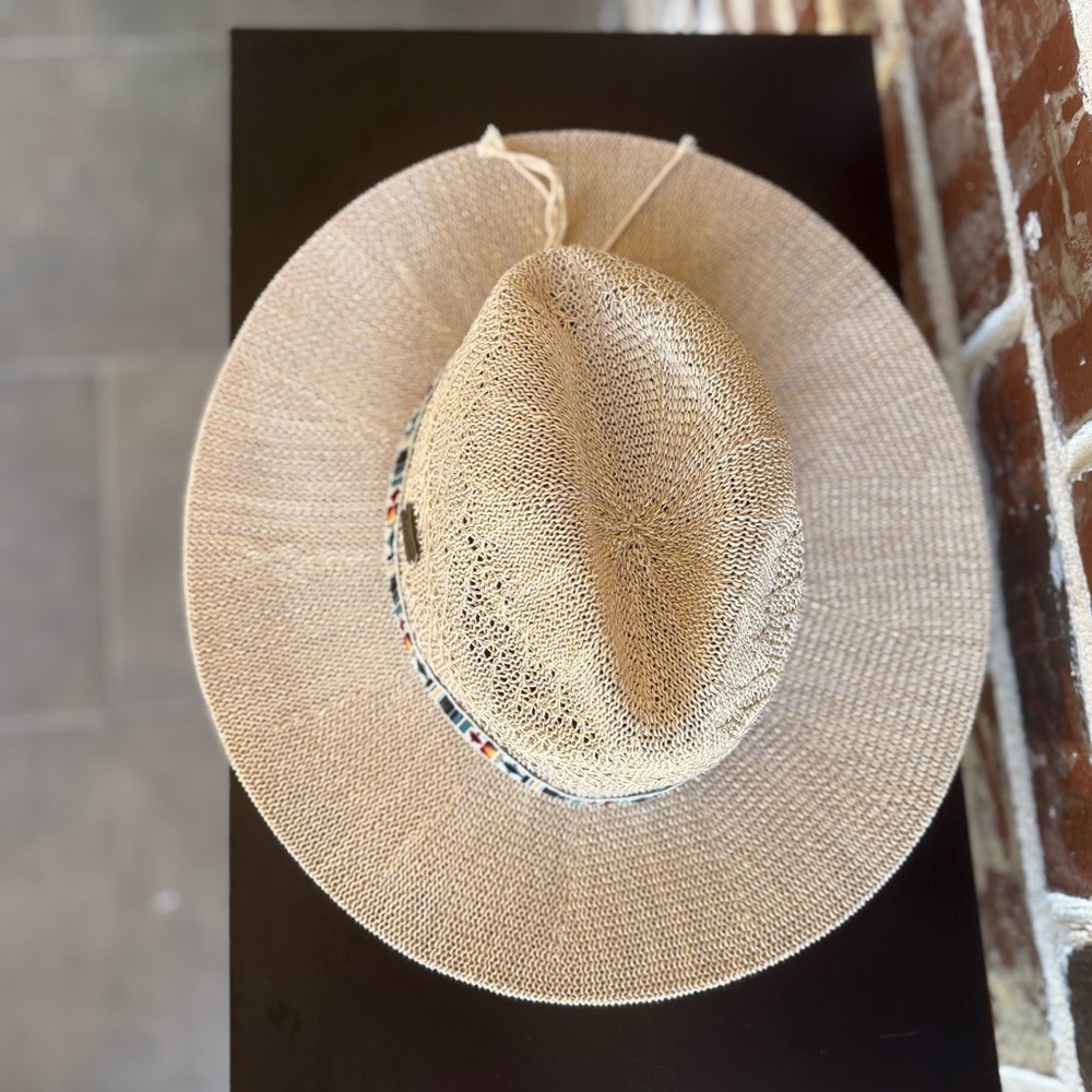 Sun 'N' Sand Beachy Natural Tan Sun Hat Colorful Tribal Band - Picture 7 of 11